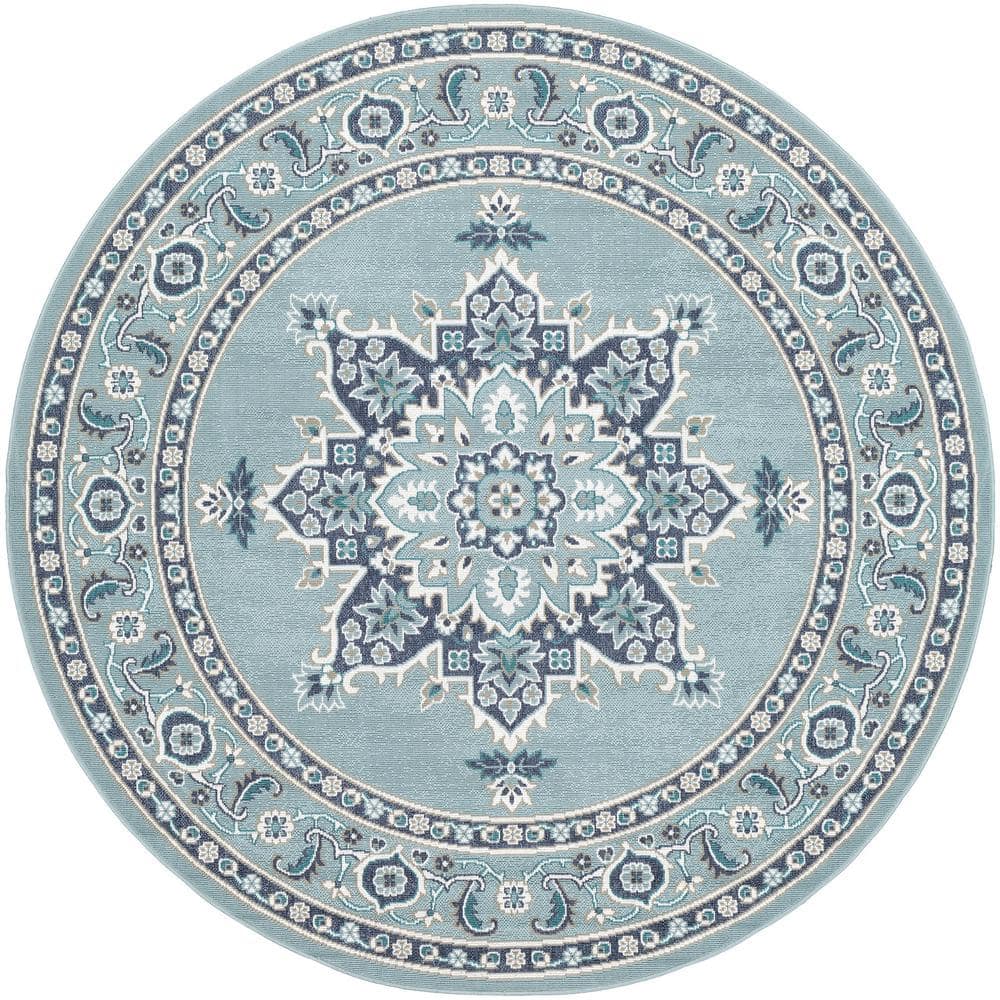 Felix Aqua 8 ft. 9 in. x 8 ft. 9 in. Round Solid Indoor/Outdoor Patio Area Rug price history on PriceWatchPro