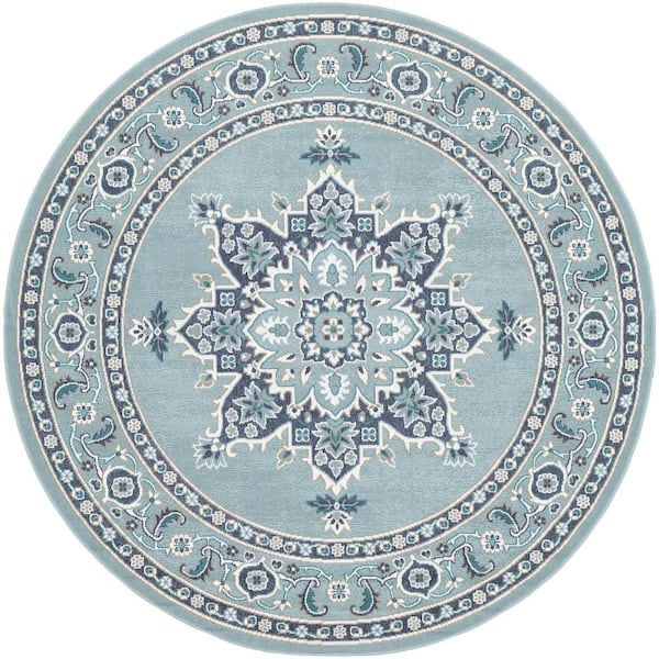 Felix Aqua 8 ft. 9 in. x 8 ft. 9 in. Round Solid Indoor/Outdoor Patio Area Rug