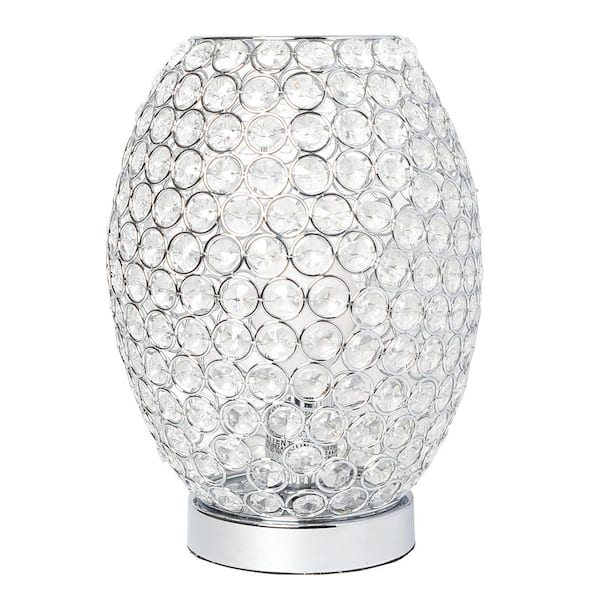 Elegant Designs 11 in. Chrome Elipse Crystal Decorative Curved Accent Uplight Table Lamp
