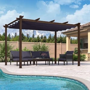 10 ft. x 13 ft. Bronze Aluminum Frame Morden Pergola with Navy Blue Retractable Sun Shade Canopy for Garden Grill