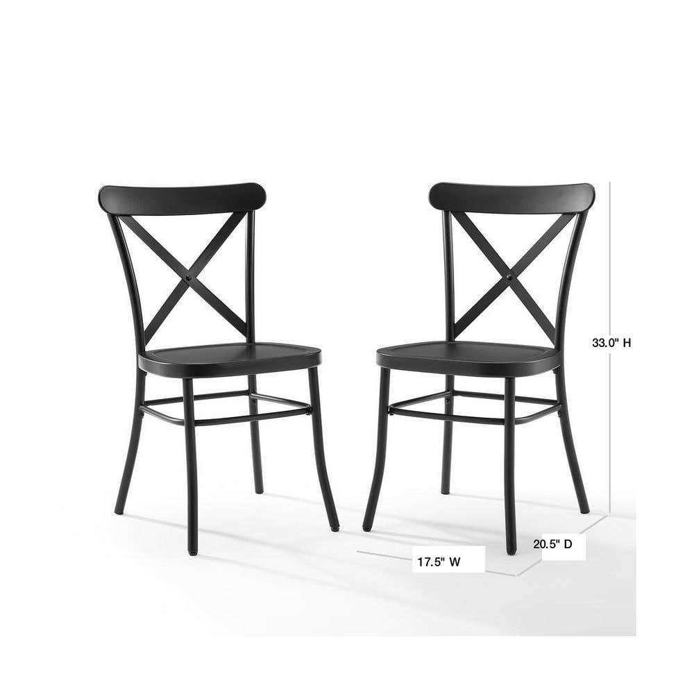 Set of 2 Matte Black Metal Cross Back Industrial Dining Chairs