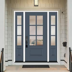 Legacy 60 in. x 80 in. 3/4-6Lite Clear Glass RHIS Primed Dark Denim Finish Fiberglass Prehung Front Door w/Dbl 10in.SL