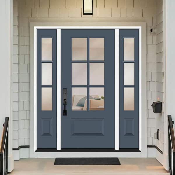Legacy 60 in. x 80 in. 3/4-6Lite Clear Glass RHIS Primed Dark Denim Finish Fiberglass Prehung Front Door w/Dbl 10in.SL