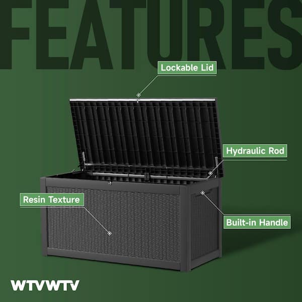 260 Gal. Waterproof Outdoor Resin Storage Deck Box, Large Lockable Capacity, Versatile Deck Storage Bench