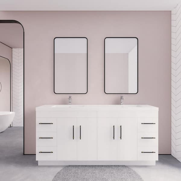 Elsa 70.88 in. W x 19.69 in. D x 35.44 in. H Bathroom Vanity in High Gloss White with White Acrylic Top
