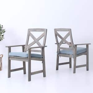 Tulle Solid Wood Outdoor Dining Chair with Blue Spruce Cushion (Set Of 2)