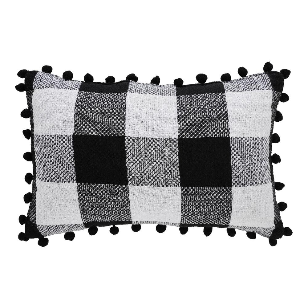Black and Red Santa Sleigh Pom Pom Throw Pillow