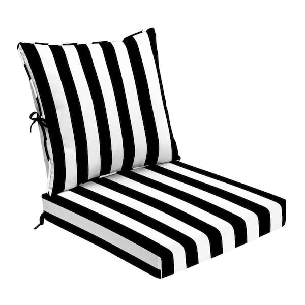 Foam Outdoor Deep Seat Cushion Set 24 x 24 Made with ProFoam Rain-Proof Fade Resistant Black Cabana Stripe