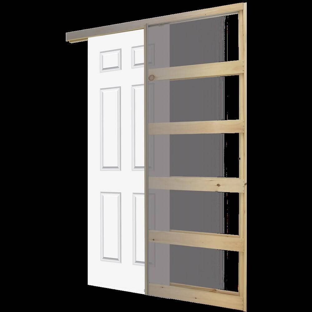 36 in. W. x 80 in. 6-Panel No Bore Solid Core White Primed Wood Interior Door Slab with Pocket Door Frame Hardware Kit price history on PriceWatchPro