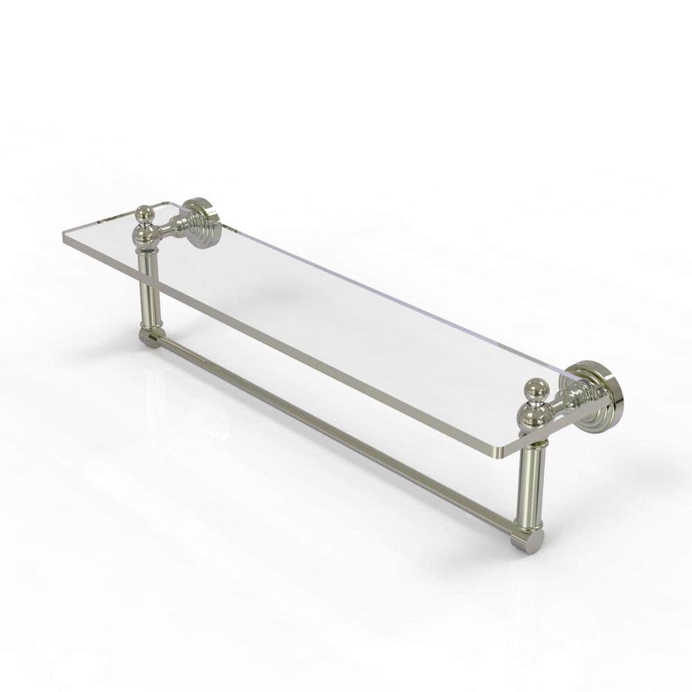 Polished Nickel 22" Wall-Mounted Glass Shelf with Towel Bar