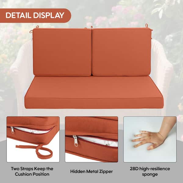 48 x 24 Red Replacement Outdoor Loveseat Cushion Double Seat (1 x Seat+2 x Back Cushion)