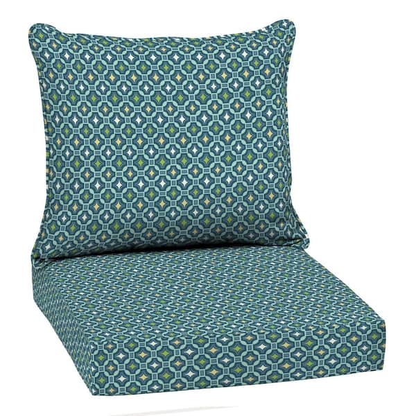 ARDEN 22 in. x 24 in. 2-Piece Deep Seating Outdoor Lounge Chair Cushion in Sapphire Alana Tile