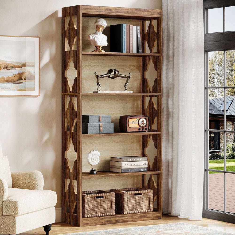 wood iron shelf 1500*1200*225〈ブラウン〉 Tribesigns 70 in. Tall Farmhouse Brown Engineered Wood 5-Shelf