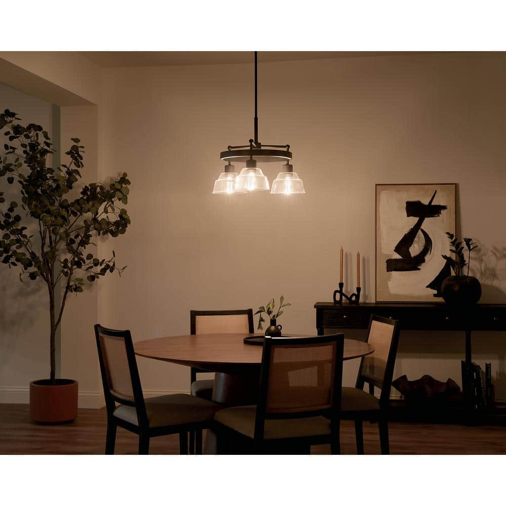 Eastmont Vintage Industrial 3-Light Black Chandelier with Clear Glass Shades
