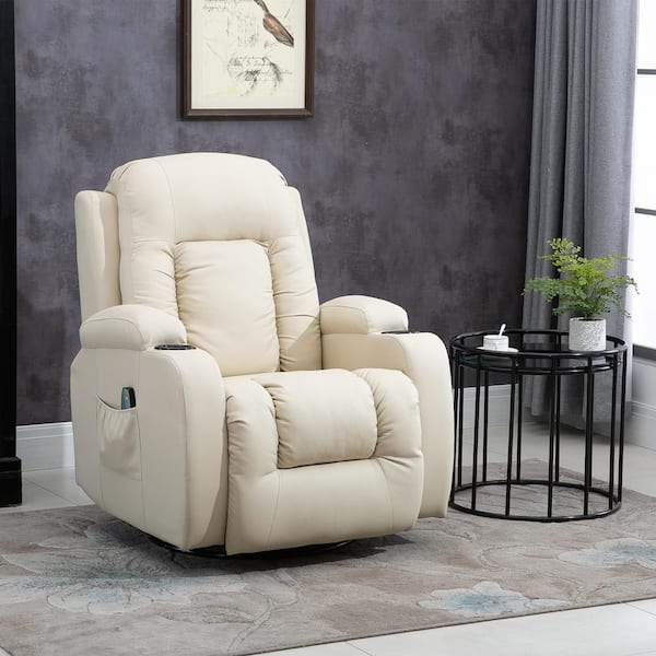 Homcom Cream White Faux Leather Heated, Faux Leather Reclining Heated Massage Chair