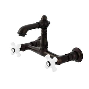 English Country Double Handle Wall Mount Bathroom Faucet in Oil Rubbed Bronze