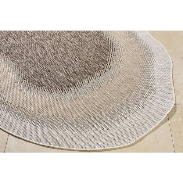 Miami Beach Brown Abstract 6 ft. 7 in. x 9 ft. Indoor/Outdoor Area Rug