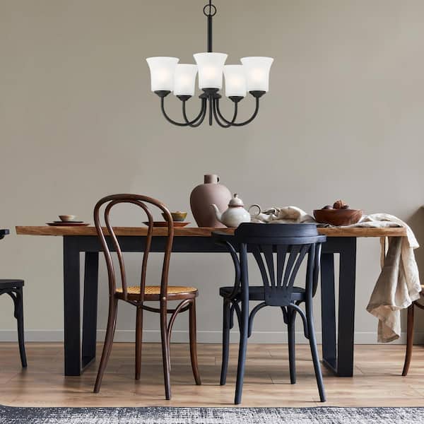 Bronson 5-Light Matte Black Transitional Shaded Chandelier for Dining Areas with No Bulbs Included