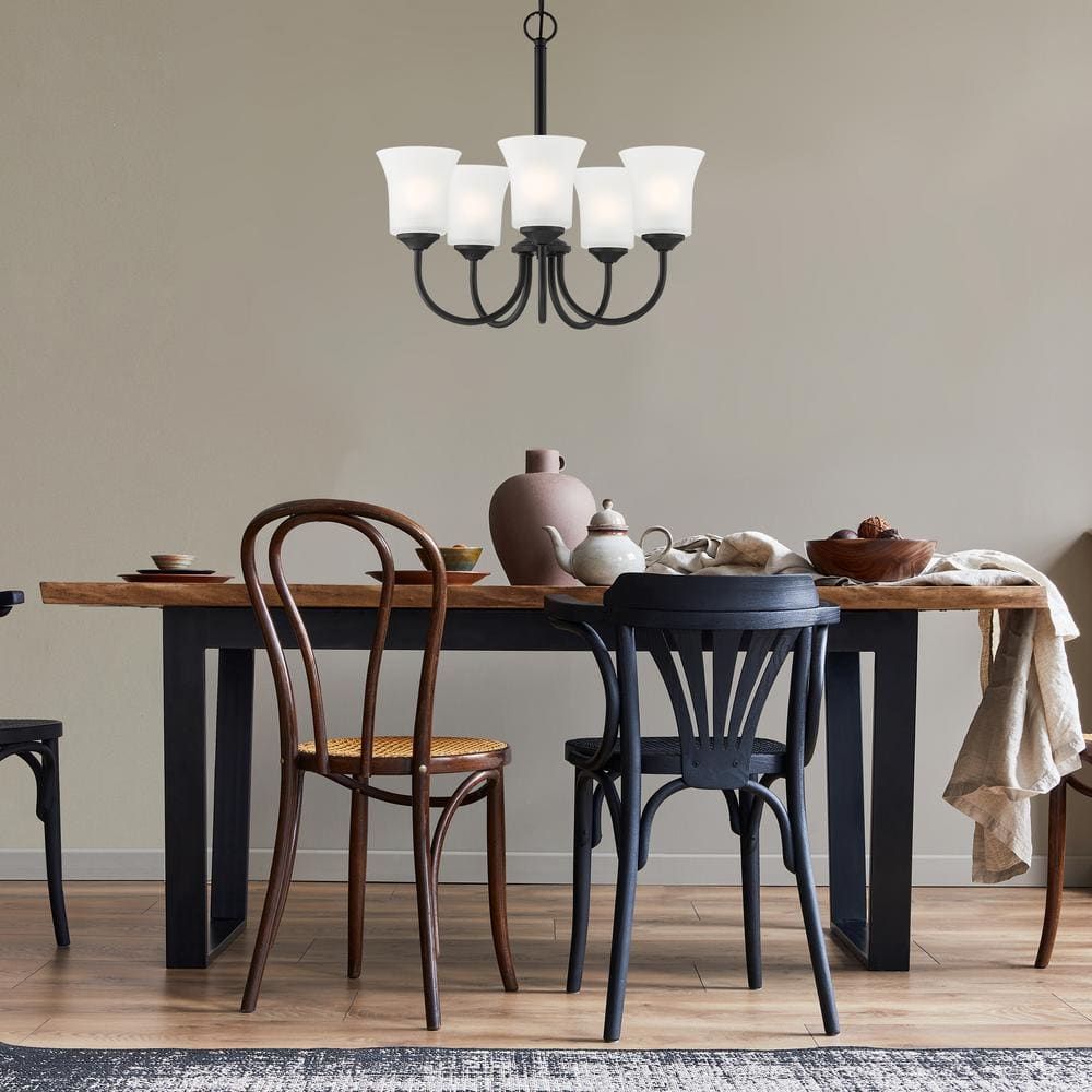 Bronson Brushed Nickel 5-Light Chandelier with Frosted Glass Shades