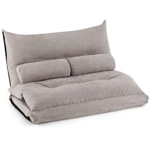 43.5 in. Grey Convertible Twin Size Lazy Sofa Bed with 42-Level Adjustable Backrest and 2 Lumbar Pillows