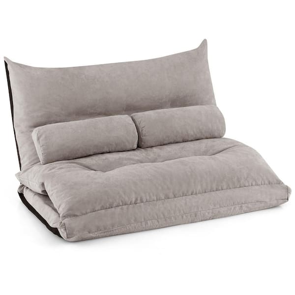 Costway 43.5 in. Grey Convertible Twin Size Lazy Sofa Bed with 42-Level Adjustable Backrest and 2 Lumbar Pillows