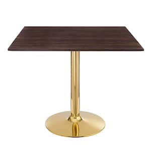 Verne 35 in. Square Dining Table Cherry Walnut Wood Top with Gold Metal Base