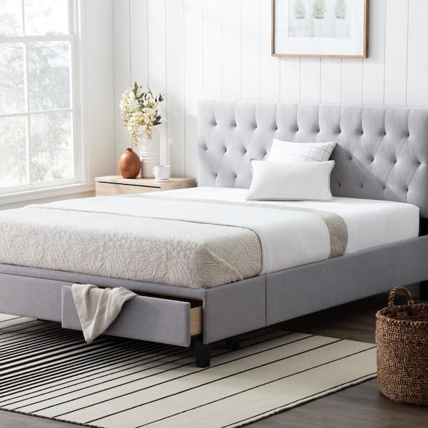 Brookside Anna Upholstered Stone Queen Bed with Drawers