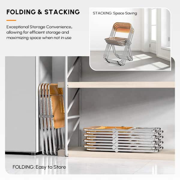Karl home Stackable Transparent Orange Acrylic Folding Chair Karl home Stackable Transparent Orange Acrylic Folding Chair