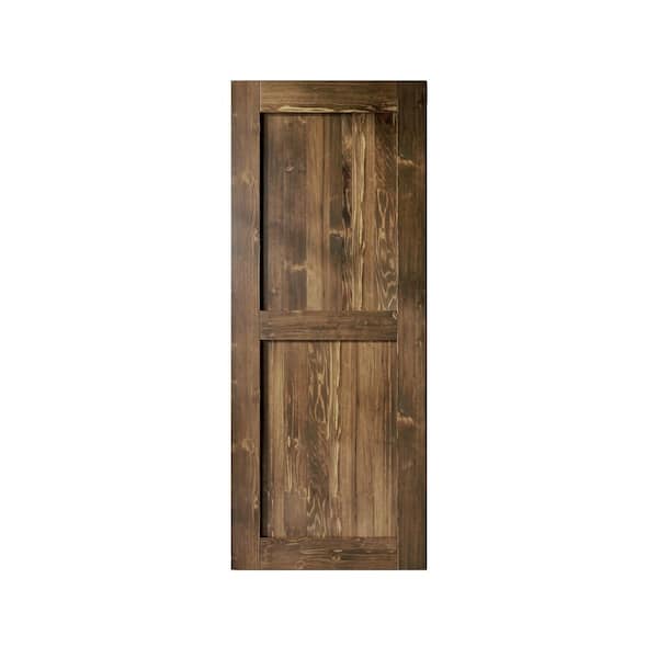 HOMACER 36 in. x 96 in. H-Frame Walnut Solid Natural Pine Wood Panel Interior Sliding Barn Door Slab with Frame