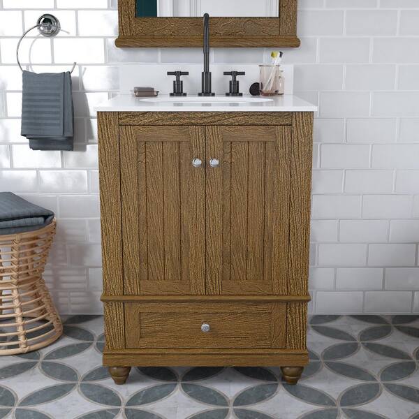 Tehila 24 In Natural Rustic Bathroom Vanity W White Composite Granite Top Ceramic Oval Sink Backsplash De29964 The Home Depot Tehila 24 In Natural Rustic Bathroom, French Country Bathroom Vanity 24 Inch