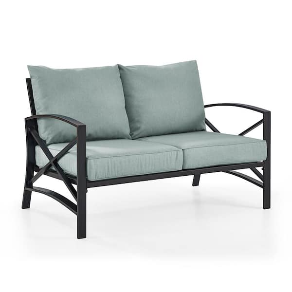 CROSLEY FURNITURE Kaplan Metal Outdoor Loveseat with Universal Mist Cushion Cover