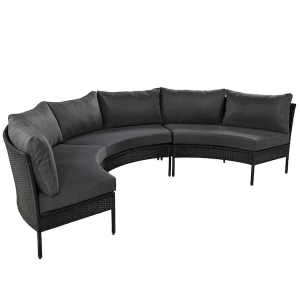 JimsMaison 3-Piece Wicker Patio Outdoor Sectional Furniture Set with Gray Cushions