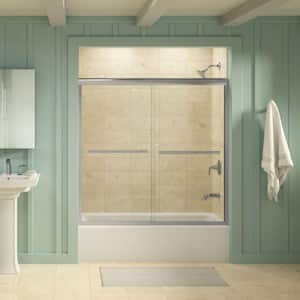 Gradient 59.625 in. W x 58.0625 in. H Frameless Sliding Tub Door Without Handle in Bright Polished Silver