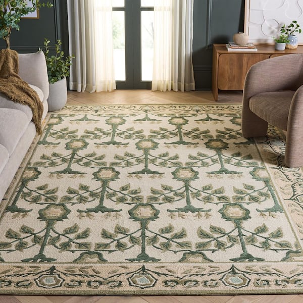 Earthly Treasures 8 ft. x 10 ft. Ivory/Sage Folk Botanical Area Rug