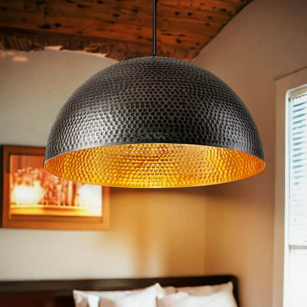 Matthew 23.6 in. 1-Light Silver-Black Hammered Dome Pendant-Light