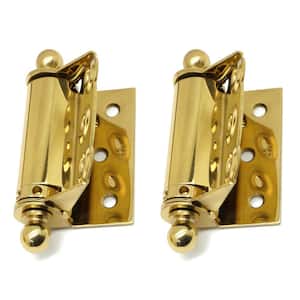 1-1/2 in. x 2-3/4 in. Solid Brass Adjustable Half Surface Screen Door Hinge with Ball Finials in Polished Brass (1-Pair)
