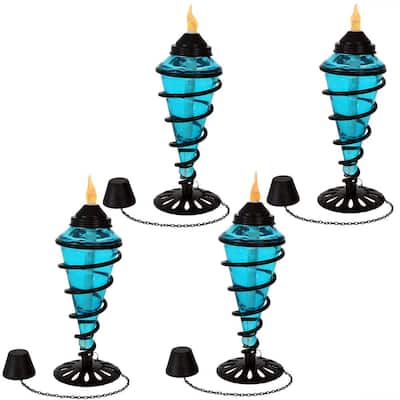 Swirling Metal with Glass Tabletop Citronella Torches in Blue (Set of 4)