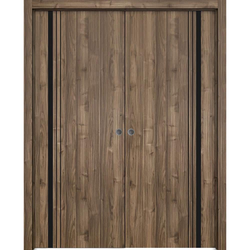60 in. x 80 in. 2 Panel Walnut Finished Solid Wood with Honeycomb Sliding Door with Hardware price history on PriceWatchPro