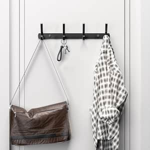 14 in. Aluminum Wall Mounted J-Hook Robe/Towel Hook in Black Coat Rack Hook Rail with 4-Hooks