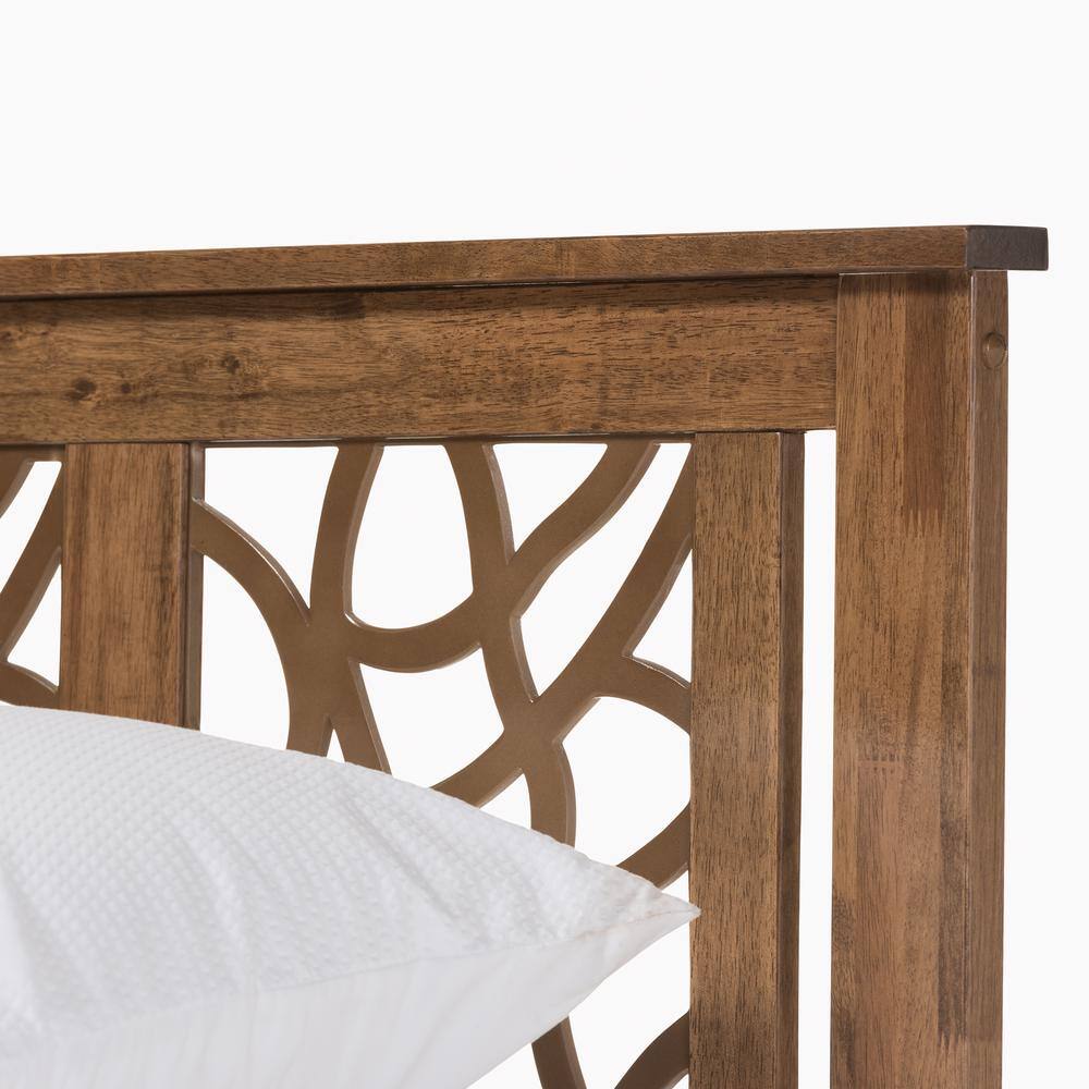 Trina Queen-Size Walnut Wood Platform Bed with Tree Branch Inspired Headboard