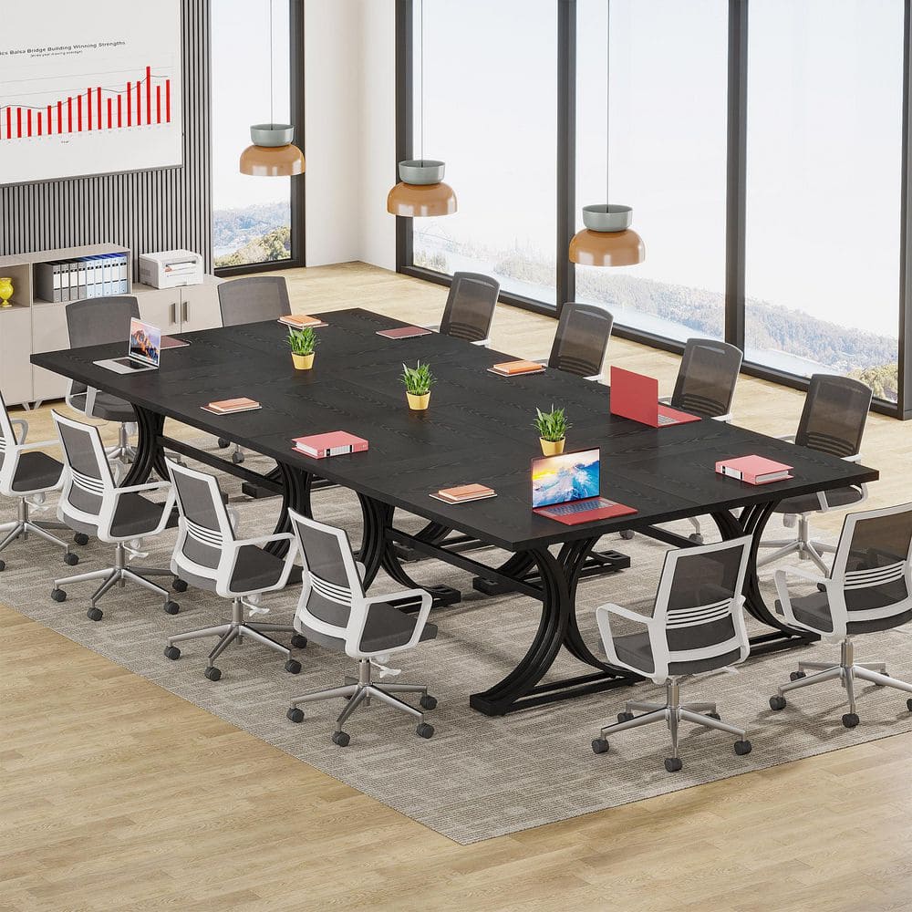 Moronia 63 in. Rectangular Black Executive Computer Desk, Wood and Black Metal Conference Table, (Set of 4)