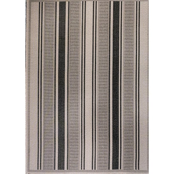 Haynes Modern Double Stripe Black/Beige 5 ft. x 8 ft. Indoor/Outdoor Area Rug
