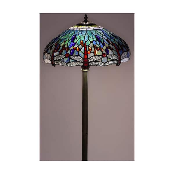 Bieye L10522 18-inches Dragonfly Tiffany Style Stained Glass Floor