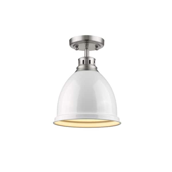 Golden Lighting Duncan 1-Light Pewter Flush Mount with White Shade