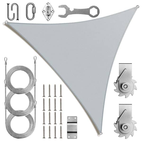 16 ft. x 16 ft. x 16 ft. Triangle Sun Shade Sail Canopy with Hardware TAWAL-Gray