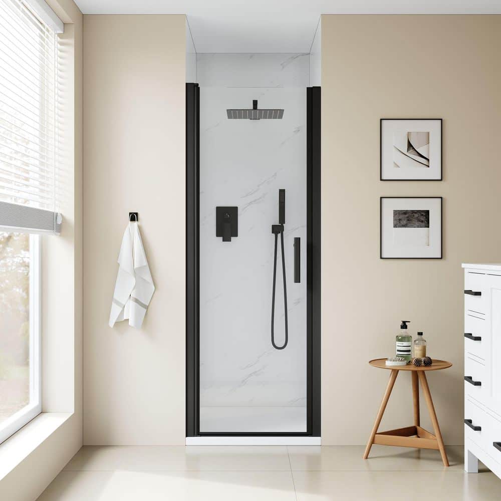 WELLFOR CORE 26 in. W x 68 in. H Pivot Semi-Frameless Shower Door