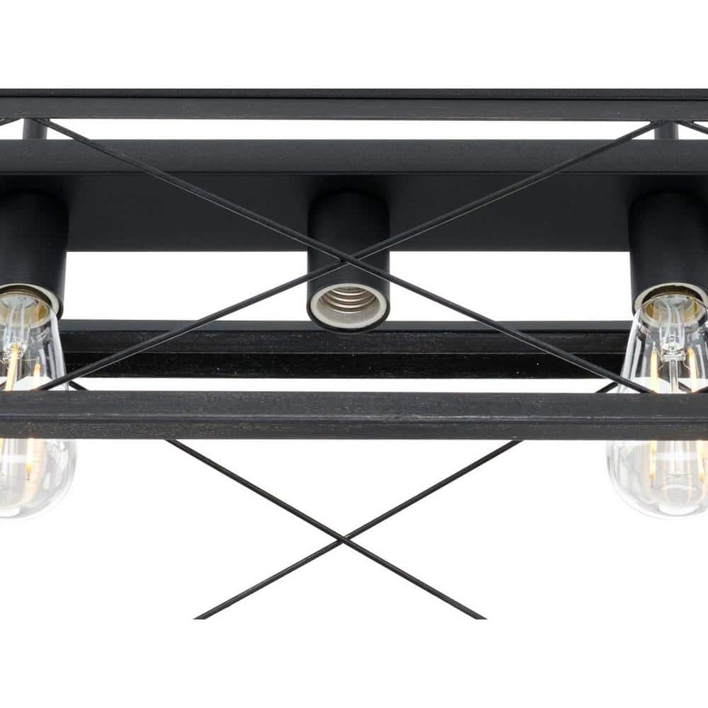 Briarwood Textured Black 38" Linear Chandelier with Rustic Farmhouse Charm