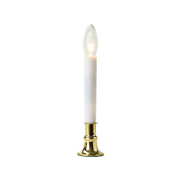 9 in. Electric Window Candle Brass w/Warm White LED Bulb and Timer 4-Piece Set