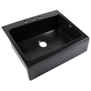 Josephine 26 in. Quick-Fit Drop-In Farmhouse Single Bowl Matte Black Fireclay Kitchen Sink