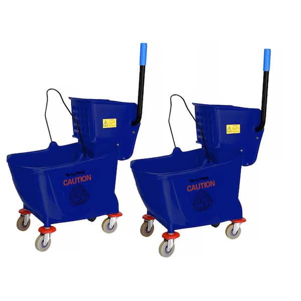 Alpine Industries 36 Qt. Mop Bucket with Side Press Wringer in Blue (2-Pack)